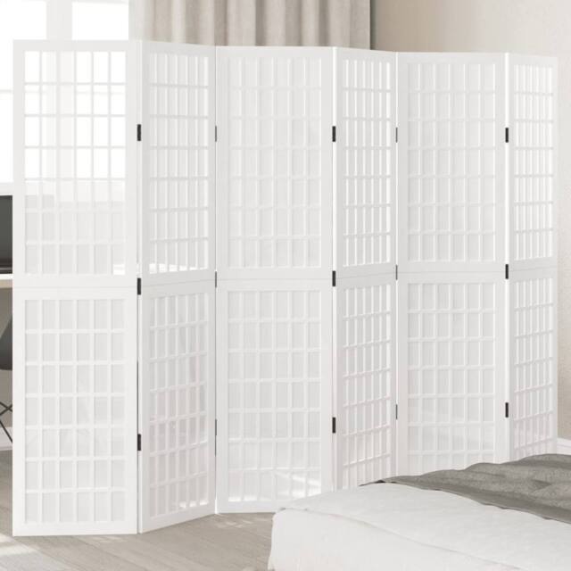 Berkfield Home Room Divider 6 Panels White Solid Wood Paulownia - image 1