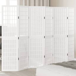Berkfield Home Room Divider 6 Panels White Solid Wood Paulownia