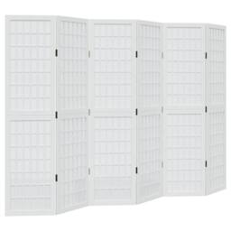 Berkfield Home Room Divider 6 Panels White Solid Wood Paulownia - thumbnail 2
