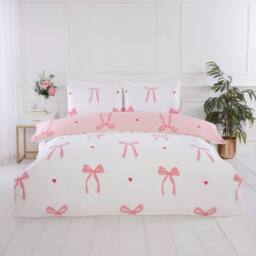 Rapport Home Bows Microfibre Duvet Cover Set with Pillowcase in Pink - Size: King