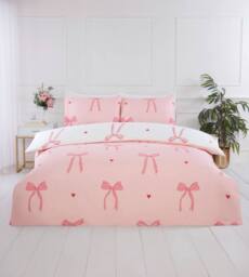 Rapport Home Bows Microfibre Duvet Cover Set with Pillowcase in Pink - Size: King - thumbnail 4
