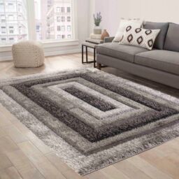 Desire Rugs Modern Soft Bordered Shimmer Shaggy Area Rugs in Grey - Size: 160 cm x 230 cm - thumbnail 3