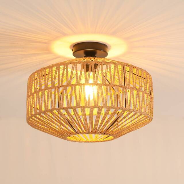 Pheashine Natural Rattan Ceiling Light E27 Lamp Base 40x40x30CM in Light Brown - Size: 40 x 40 x 30 cm - image 1