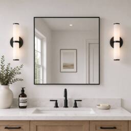 Showerdrape Paddington Brushed Framed Square Mirror 45x45cm in Black - Size: 45x45 cm
