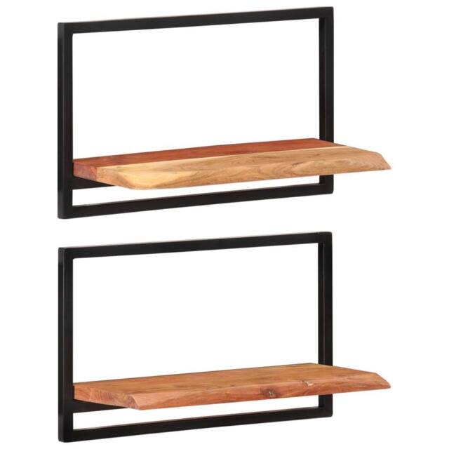 Berkfield Home Wall Shelves 2 pcs 60x25x35 cm Solid Wood Acacia & Steel in Brown - Size: 60 x 25 x 35 cm - image 1