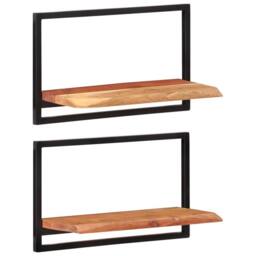 Berkfield Home Wall Shelves 2 pcs 60x25x35 cm Solid Wood Acacia & Steel in Brown - Size: 60 x 25 x 35 cm