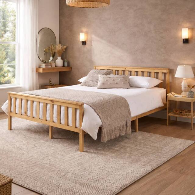 Aspire Langley Wooden Slatted Bed Frame Grey or Natural - Size: Small Double - image 1
