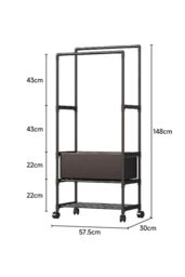 Living and Home 2 Rod Multi-Functional Clothes Rack Garment Rack with Laundry Basket Bedroom Coat Holder in Black - thumbnail 3