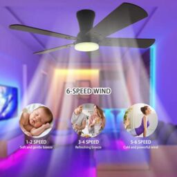 Garwarm Dimmable Ceiling Fans, Noiseless Modern Fan Light in Black - thumbnail 4