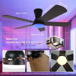 Garwarm Dimmable Ceiling Fans, Noiseless Modern Fan Light in Black - thumbnail 3