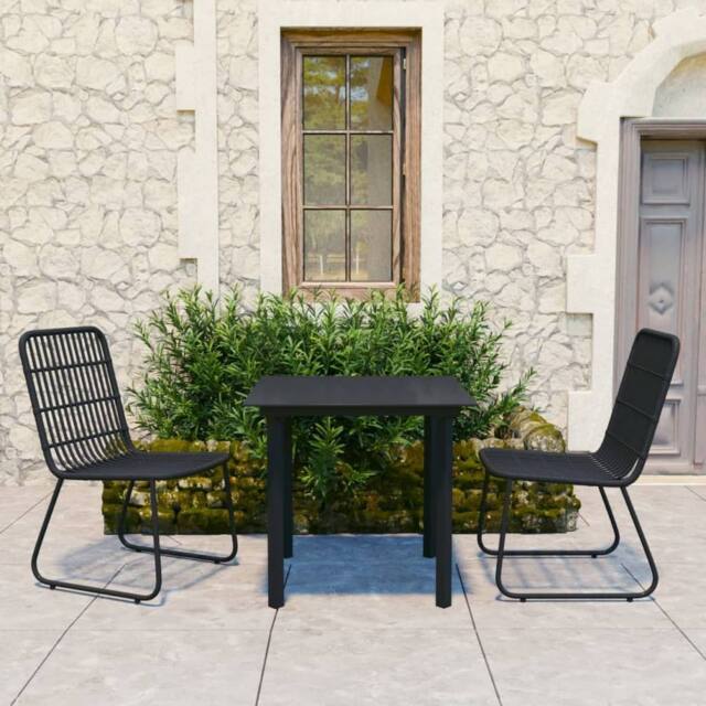 Berkfield Home 3 Piece Outdoor Dining Set Poly Rattan & Glass in Black - image 1