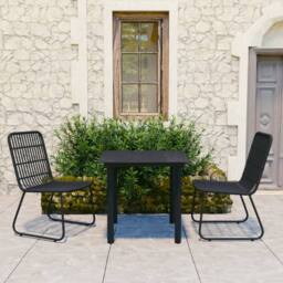 Berkfield Home 3 Piece Outdoor Dining Set Poly Rattan & Glass in Black
