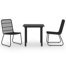 Berkfield Home 3 Piece Outdoor Dining Set Poly Rattan & Glass in Black - thumbnail 2