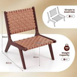 Hinsinc 2-Pack Woven Leather Wood Frame Accent Chairs in Brown - Size: 0.6m2 - thumbnail 2