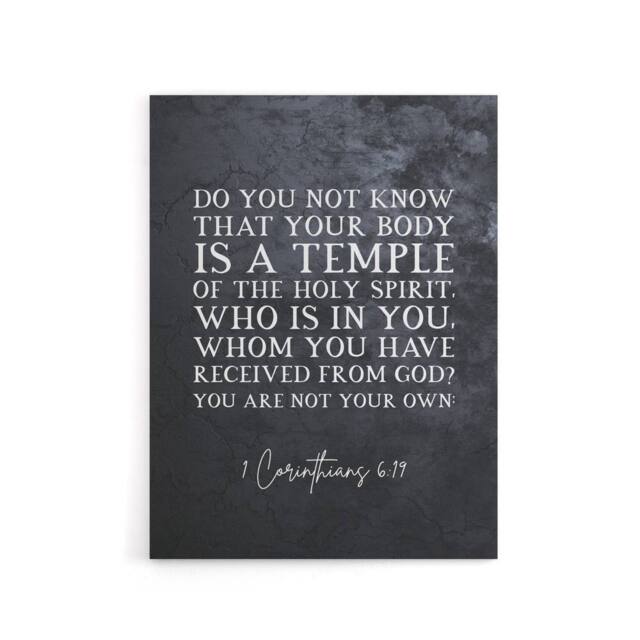 "Artery8 Corinthians 6 19 Body Temple Bible Quote Canvas Wall Art Print in Grey - Size: W18"" x H24""" - image 1