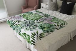 Benjamin Tate Design Watercolour Botanical Leaves Blanket in Natural - Size: 120 cm x 150 cm - thumbnail 3