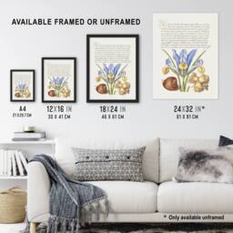 "Artery8 Iris Flower & Hazelnut Calligraphy Framed Wall Art Print in White - Size: W12"" x H16""" - thumbnail 3