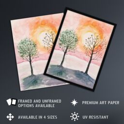 "Artery8 Two Summer Trees in Pink Orange Sunset Landscape Wall Art Print - Size: W12"" x H16""" - thumbnail 2