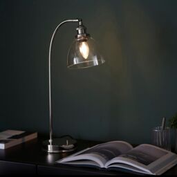Loops Bright Nickel Table Lamp Task Light - Clear Glass Shade - Knurled Detailing in Metallics - thumbnail 3