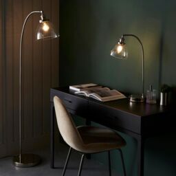 Loops Bright Nickel Table Lamp Task Light - Clear Glass Shade - Knurled Detailing in Metallics - thumbnail 4