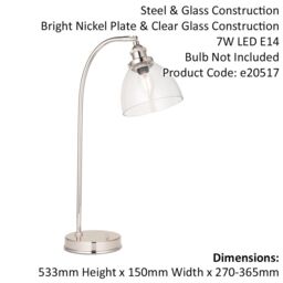 Loops Bright Nickel Table Lamp Task Light - Clear Glass Shade - Knurled Detailing in Metallics - thumbnail 2