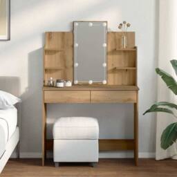 Berkfield Home Dressing Table with LED Lights Artisan Oak 96x40x142 cm in Brown - Size: 96 x 40 x 142 cm - thumbnail 2