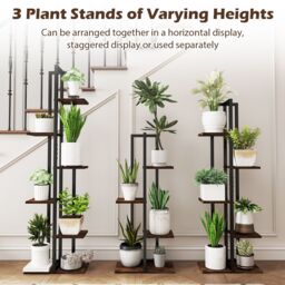 Gymax 4+5+6-Tier Plant Stand Set 3 Pack Corner Plant Racks Flower Stands in Brown - thumbnail 4