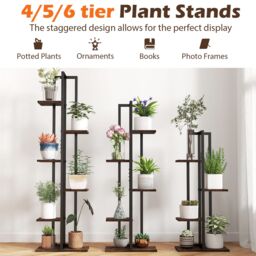 Gymax 4+5+6-Tier Plant Stand Set 3 Pack Corner Plant Racks Flower Stands in Brown - thumbnail 3