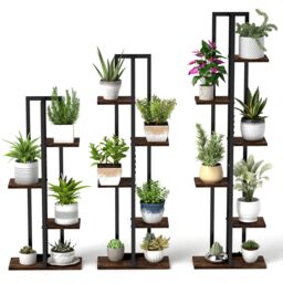 Gymax 4+5+6-Tier Plant Stand Set 3 Pack Corner Plant Racks Flower Stands in Brown - thumbnail 1