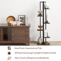 Gymax 4+5+6-Tier Plant Stand Set 3 Pack Corner Plant Racks Flower Stands in Brown - thumbnail 2