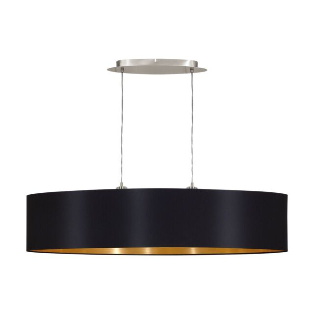 Loops Pendant Light Colour Satin Nickel Shade Black Gold Fabric Bulb E27 2x60W in Metallics - image 1