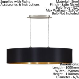 Loops Pendant Light Colour Satin Nickel Shade Black Gold Fabric Bulb E27 2x60W in Metallics - thumbnail 2