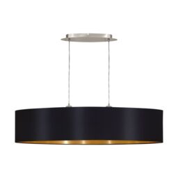 Loops Pendant Light Colour Satin Nickel Shade Black Gold Fabric Bulb E27 2x60W in Metallics