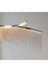 Netlighting Orphelia LED Curve Twin Bar Pendant Light Fine Silver Chain Waterfall Effect Polished Chrome Warm White in Grey - thumbnail 6