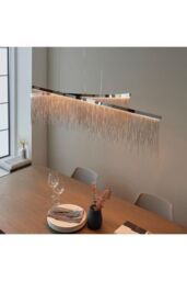 Netlighting Orphelia LED Curve Twin Bar Pendant Light Fine Silver Chain Waterfall Effect Polished Chrome Warm White in Grey - thumbnail 5