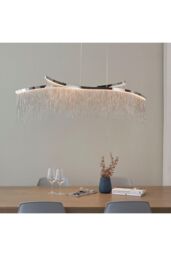 Netlighting Orphelia LED Curve Twin Bar Pendant Light Fine Silver Chain Waterfall Effect Polished Chrome Warm White in Grey - thumbnail 2