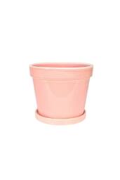 KDMD Pink Vintage Stoneware Painted Pot with Saucer 13cm x 11cm - Size: 13 cm x 11 cm - thumbnail 2