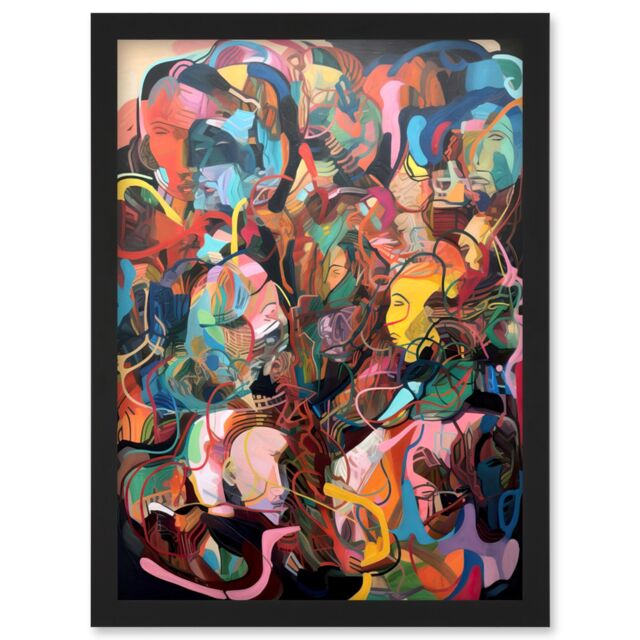 Artery8 Human Relationships Multicoloured Abstract Crowd Artwork Framed Wall Art Print A4 in Black - image 1