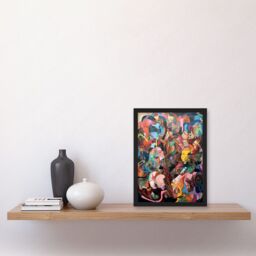 Artery8 Human Relationships Multicoloured Abstract Crowd Artwork Framed Wall Art Print A4 in Black - thumbnail 2