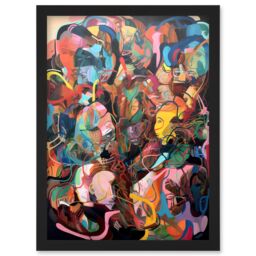Artery8 Human Relationships Multicoloured Abstract Crowd Artwork Framed Wall Art Print A4 in Black - thumbnail 1