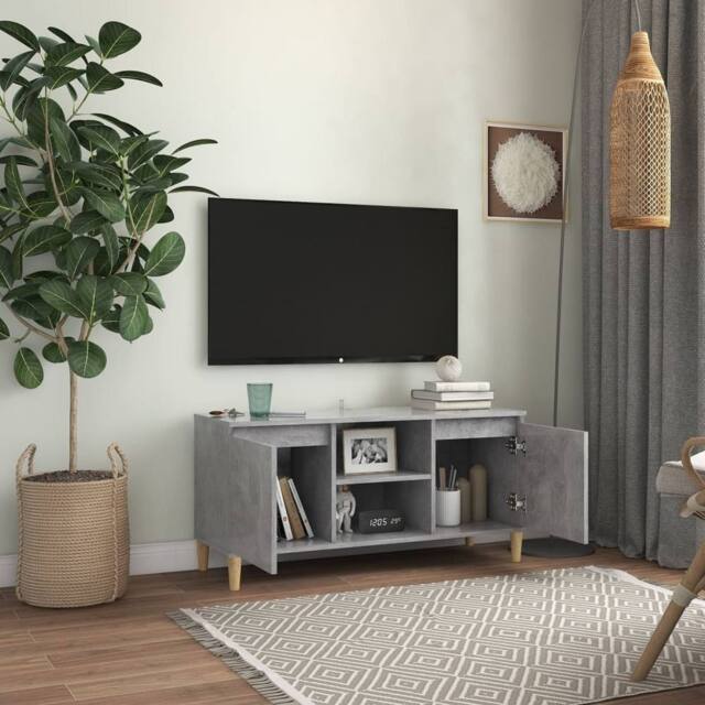 Berkfield Home TV Cabinet with Solid Wood Legs Concrete Grey 103.5x35x50 cm - image 1