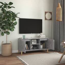 Berkfield Home TV Cabinet with Solid Wood Legs Concrete Grey 103.5x35x50 cm