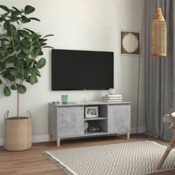 Berkfield Home TV Cabinet with Solid Wood Legs Concrete Grey 103.5x35x50 cm - thumbnail 2