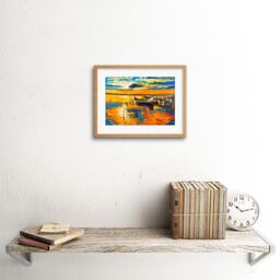 "Artery8 Wall Art Print Boat Pier Sunset Ocean Framed in Beige - Size: W7"" x H9""" - thumbnail 2