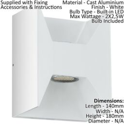 Loops 2 PACK IP44 Outdoor Wall Light White Cast Aluminium 2.5W LED Porch Lamp - thumbnail 2