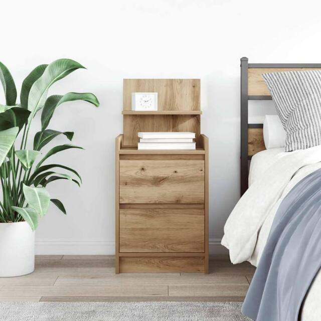 Berkfield Home Durable Bedside Cabinet with 2 Drawers Artisan Oak 38x34x80 cm in Brown - Size: 38 x 34 x 80 cm - image 1