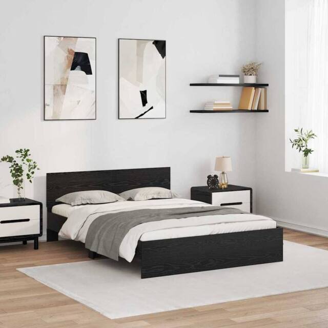 Berkfield Home Bed Frame with Headboard Black Oak 120 x 190 cm Engineered Wood - image 1