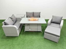 Fimous High Back Poly Rattan Garden Furniture Set w/ Reclining Chair Loveseat Sofa Firepit Dining Table Indoor Outdoor Patio Set Big Stool Side Table - thumbnail 1