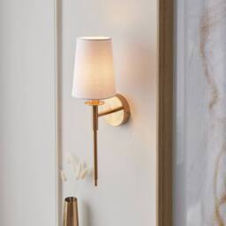 Netlighting Florence Wall Lamp Vintage Brass Finish & Fabric 6W LED E14 in White - thumbnail 4