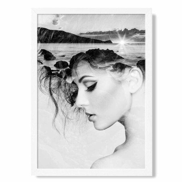 ARTZE Abstract & Beach Fashion Black & White Photo Framed Print SIZE: A3 with White Frame - Size: A4 - image 1